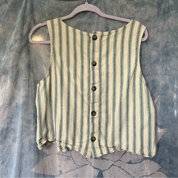 Toad&Co Striped Sleeveless Cropped Tank - Green & Cream - Picture 2 of 4